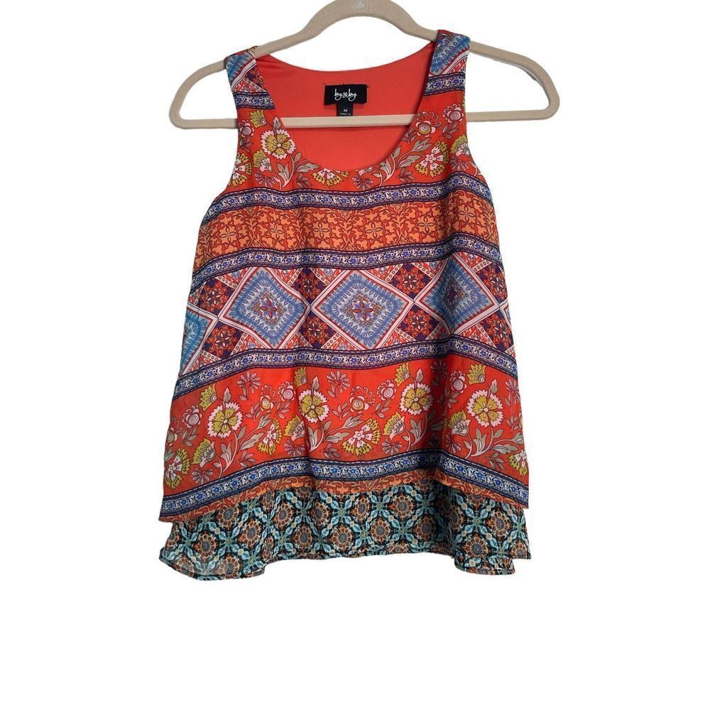 BY & BY | Women’s A-Line Swing Sleeveless Blouse Tank Top Boho Multicolor Print